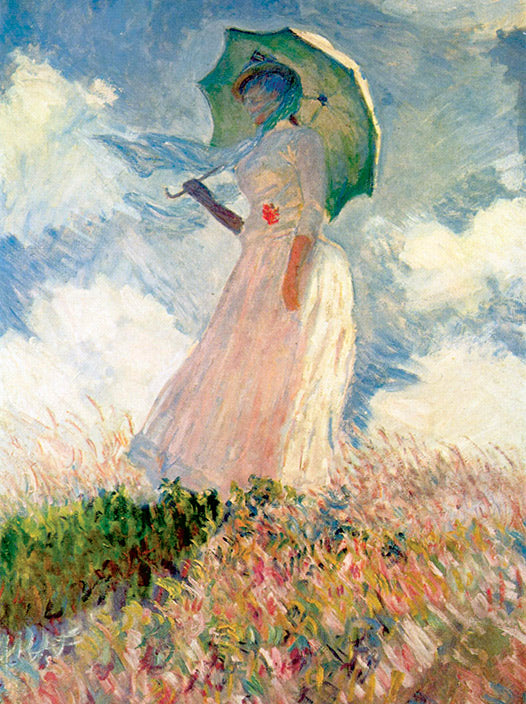 Painting of a woman holding an umbrella by Claude Monet